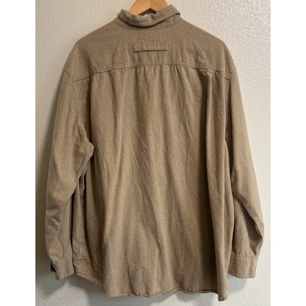 Duluth Trading XL Soft Flannel Shirt Relaxed Fit Button Down Pockets Beige Tan - Picture 3 of 9